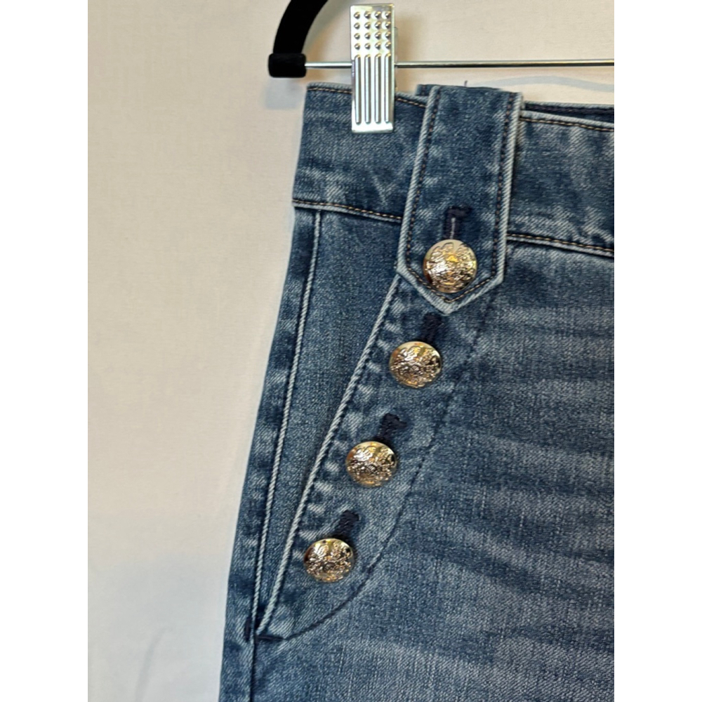 White House Black Market High Rise Straight Jeans Size 8 Gold Military Button - Picture 4 of 16